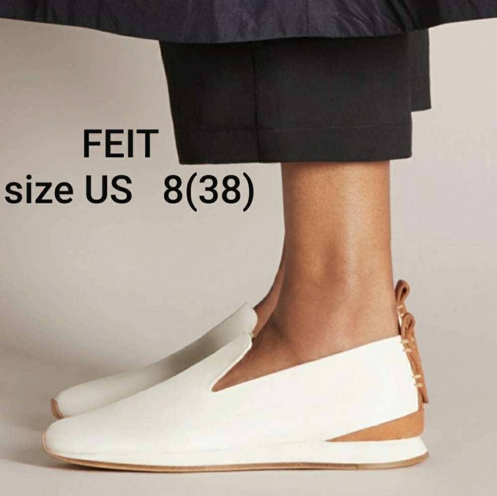 FEIT Women's White Leather Slip-On Loafer
